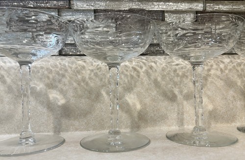 Set 6 Stunning Hollow Diamond Honeycomb Cut Etched Crystal Champagne Saucers - Picture 3 of 7