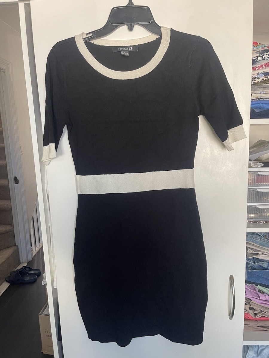 black knit dress forever 21 Brand Classic Short Sleeves Size S Knee Length Pattern_Animal Print