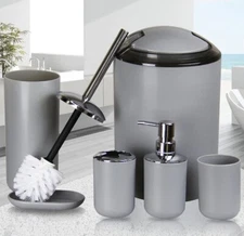 Bathroom Accessories Set 6 Pieces Plastic Bath Table Top Organizer Modern Style