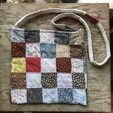 Handmade Vintage Quilt Upcycled Crossbody Tote Bag Cottagecore