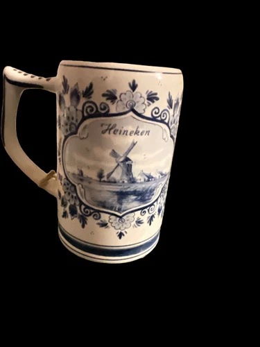 Vintage - Delft Holland - Heineken Beer Stein Mug with Horse Team & Windmill