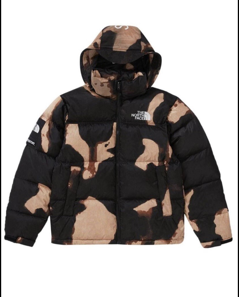 Supreme The North Face Bleached Denim Print Nuptse Jacket Bubble FW 2021 Size M