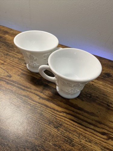 Indiana Milk Glass White Harvest Grape Snack Luncheon Cup & Plate Set Of 10 - Picture 7 of 10