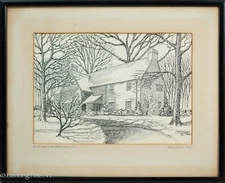 Beautiful Vintage Ink Drawing of Hartford Connecticut Home by Kenneth Dike, FINE