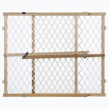 Diamond Mesh Wooden Baby Gate Pressure Mounted Adjustable 26.5 to 42 Inch Wide