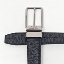 Michael Kors Mens MK Logo Belt Black Grey Gunmetal Buckle Size 34 Waist