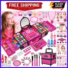 99 Pcs Kids Makeup Kit for Girls, Princess Toys Real Washable Cosmetics Set w...