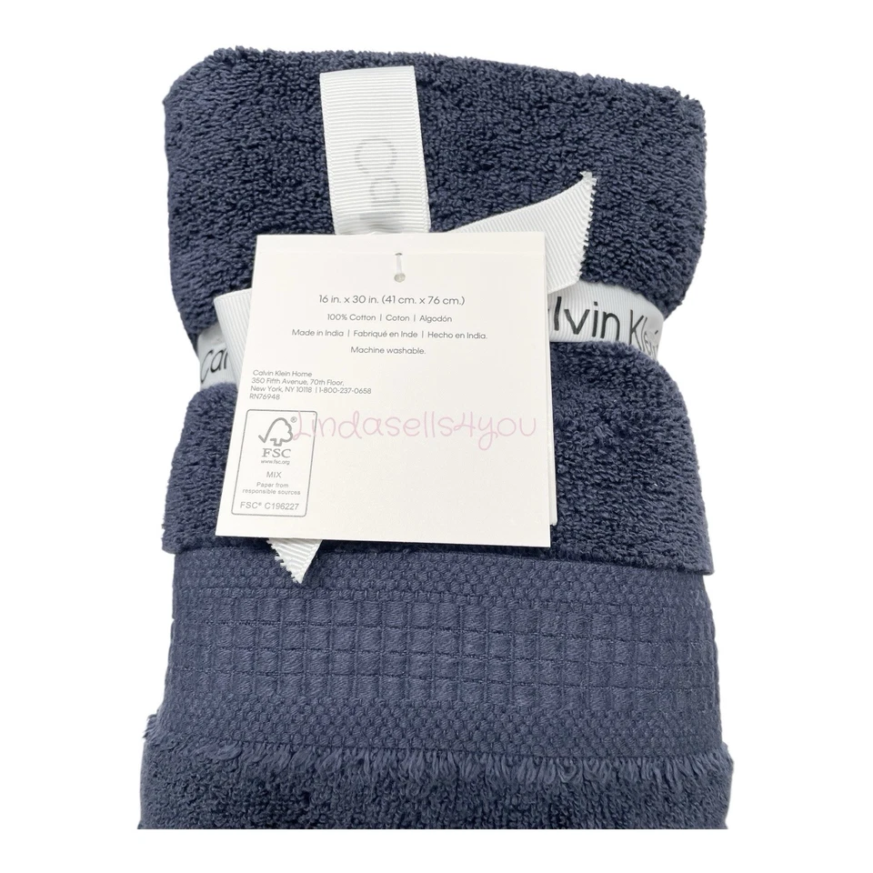 Toalhas de mão CALVIN KLEIN (2) azul 100% algodão torção zero 16 x 30 novas com etiquetas - Imagem 3 de 4