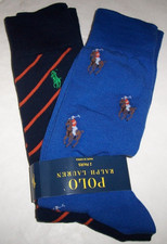 NWT Polo Ralph Lauren 2 PAIRS Trouser Socks Men's L 10-13 BROWN PONY/STRIPES