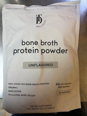 UNFLAVORED Bone Broth Protein Powder 30.2oz 100% Grass Fed 20g TD Wellness