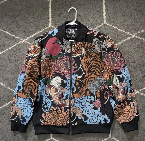 NWT REBEL VENGEANCE Japanese Koi Tiger AOP Woven Tapestry Button Shirt Jacket  L - product listing photo