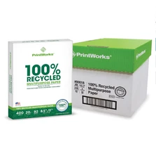 100% Recycled Printer Paper, 8.5x11, 20 lb, 92 Bright, 2400 Sheets, Made in USA