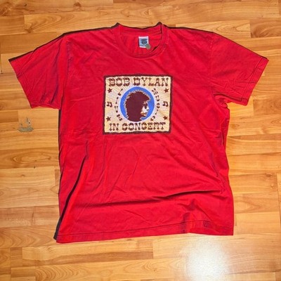 Vintage 2003 Bob Dylan Concert T Shirt Red Tour Band Tee Music Rock Folk USA