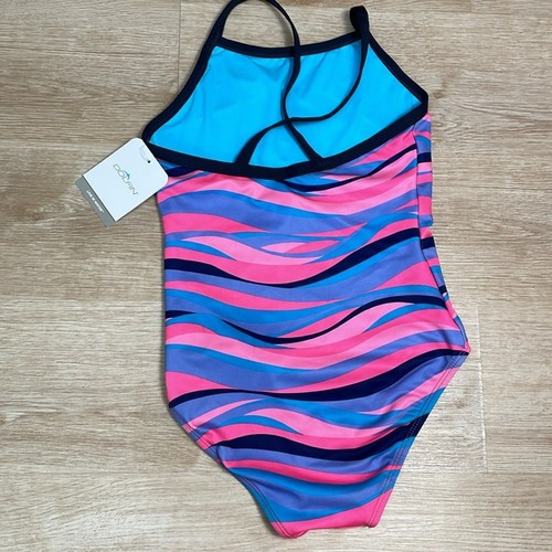 NWT Dolfin Purple Pink Blue Wave Motif One Piece Girls swimsuit size 16 - Picture 3 of 3