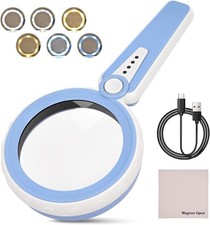 45X Magnifying Glass with Light: 4.6" HD Lens, 6 Modes, USB Rechargeable