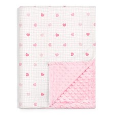 Heart Minky Muslin Dotted Blanket 30x40 Inch Soft Baby Nursery Swaddle