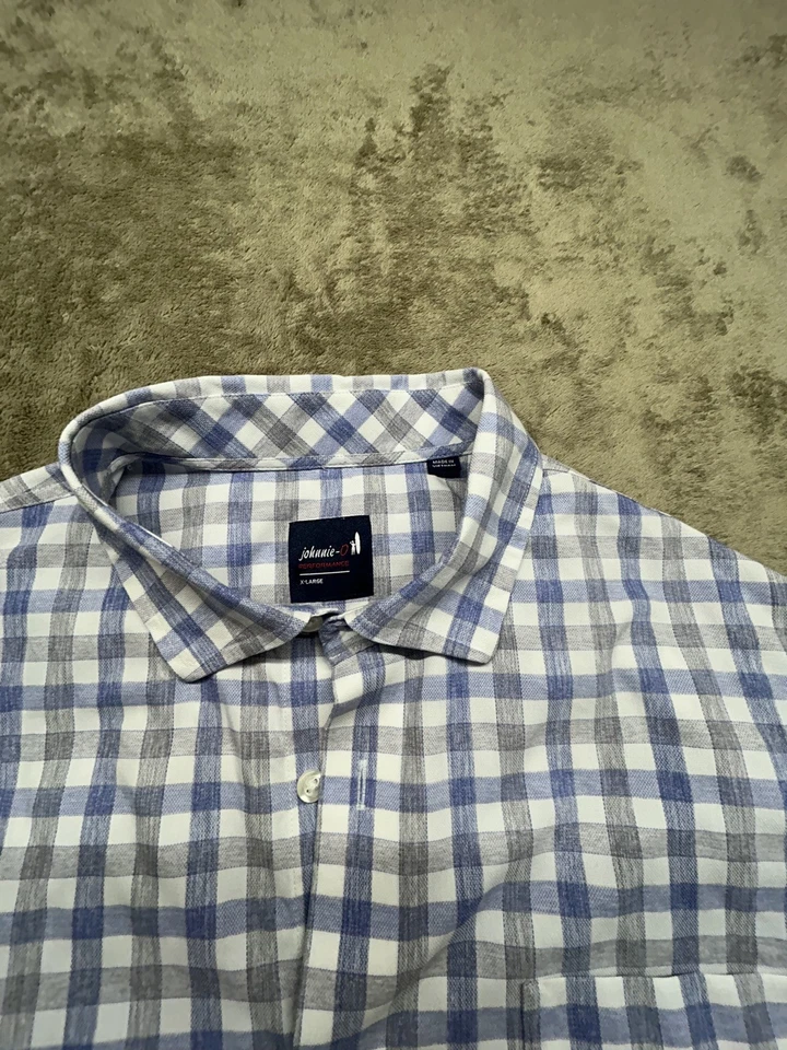 Johnnie-O Scull Performance 纽扣衬衫男式 XL 大溪地格子 L/S 学院风 — 第 2/4 张图片