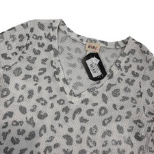 BIBI Waffle Knit Top Womens Small Silver Glitter Leopard Print V-Neck New W/Tags