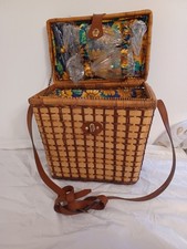 Vintage Wicker & Bamboo Picnic Basket with Provençal Yellow Floral Fabric Lining — listing 2
