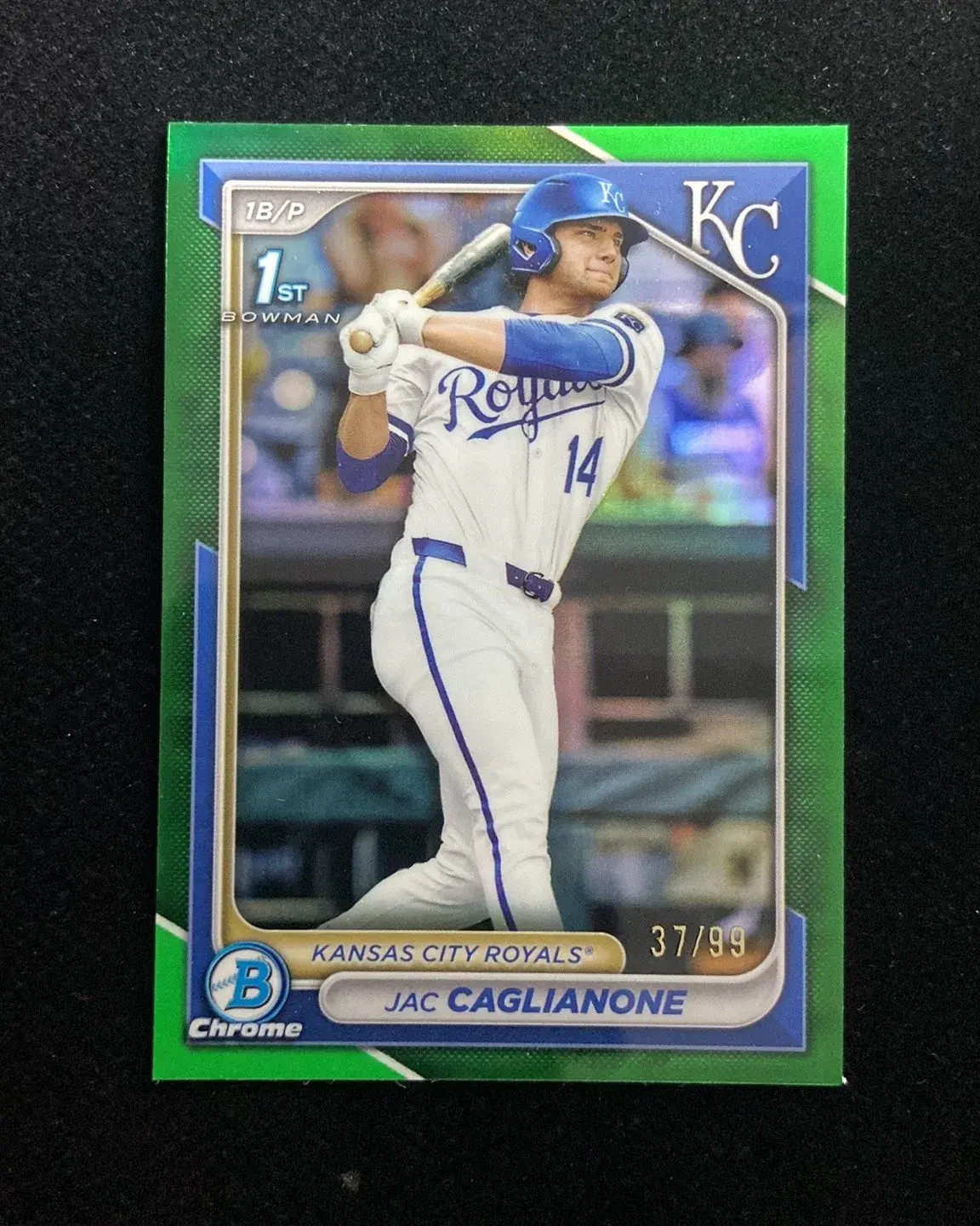 2024 Topps Bowman Chrome Jac Caglianone 1st #BDC-8 Green REF 37/99 Royals HD