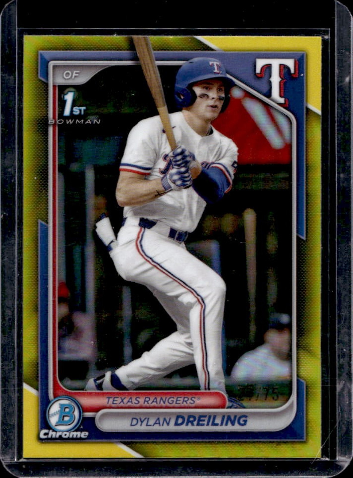 2024 Bowman Draft Dylan Dreiling Chrome Yellow Refractor 1st #/75 Rangers