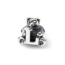 Letter L Teddy Bear Kids Bead .925 Sterling Silver Antiqued Reflection Beads