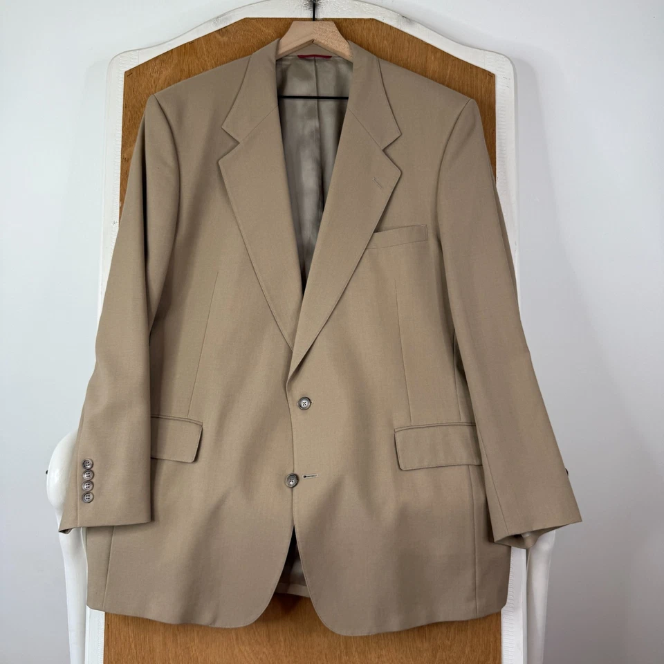 Jos A Bank Suit Mens 46L Tan 2 Button 100% Wool Pants 40x28 Pleated Front Solid - Image 2 of 4