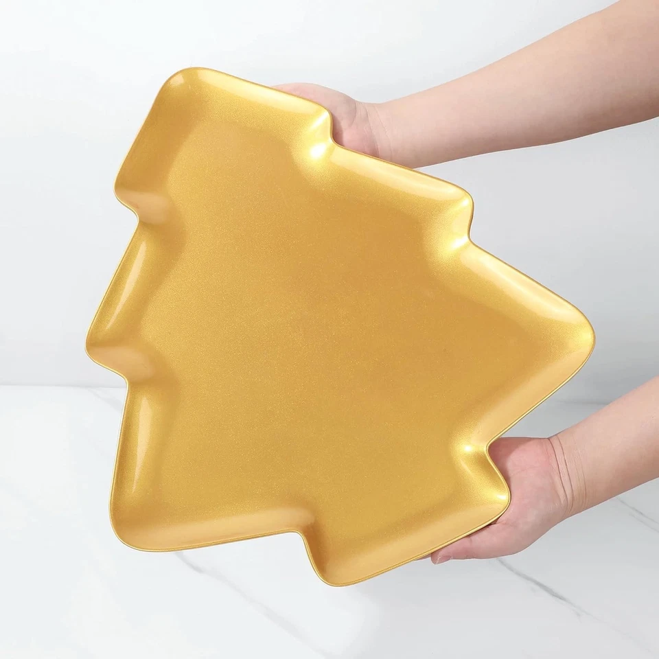 Plato para servir melamina en forma de árbol de Navidad dorado Igal, 16 x14 Foto 2 de 4