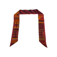 HERMES Tie Necktie 100 Silk All-Over Print Made in France Orange for Women