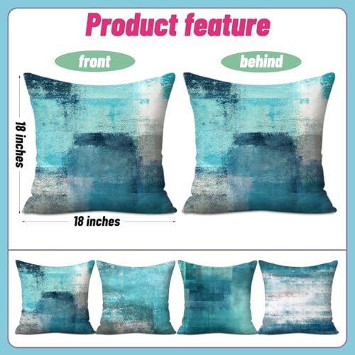 Türkis Überwurf Kissenbezüge 18x18 Zoll 4er Set, Türkis Fuzzy Abstraktion 02 - Bild 5 von 6