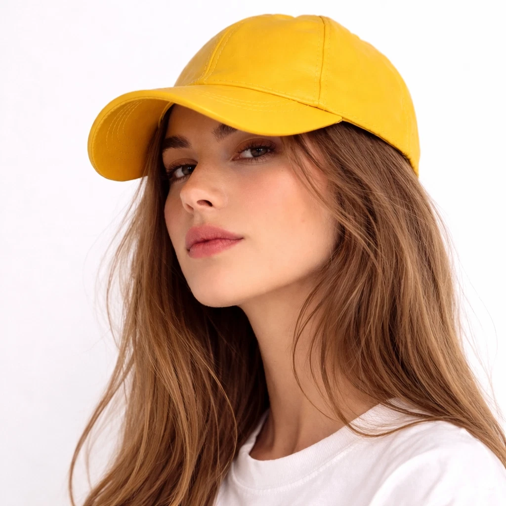Green Genuine Leather Baseball Cap Yellow Sheepskin Hat, Limited Edition