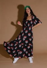 Dressed in LALA Sz XL Tiger Feeling Fierce Smocked Midi Dress Tiered Babydoll