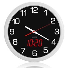 Night Light Wall Clock Battery Operated with LED Display, 12 Inch Silent Non-...