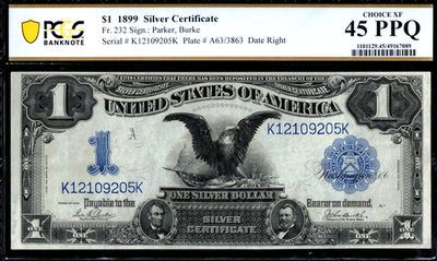 #ad FR 232 1899 $1 BLACK EAGLE P.C.G.S #45PPQ $525.00