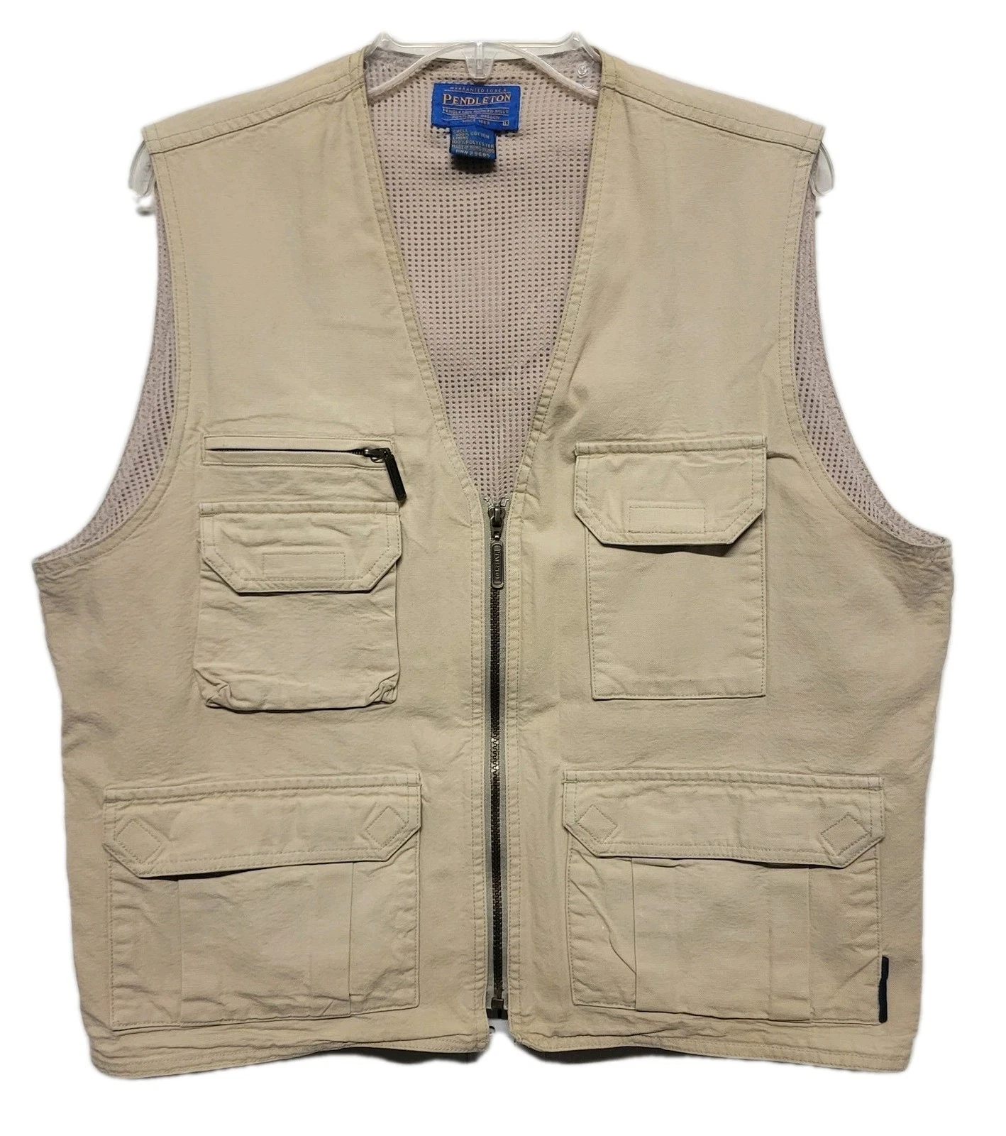 Pendleton Mens Outdoors Khaki Tan Hunting Fishing Full Zip Pockets Vest Sz L