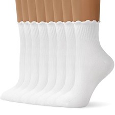 8 Pairs Womens Ruffle Socks, Frilly Ankle Socks, Cute 5-10 8 Pairs - 8 White