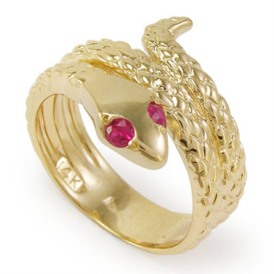 18k Yellow Gold Snake Ruby Eye Serpent Ring Size to 10