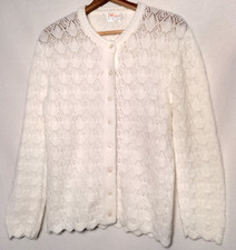 Vintage Wintuk Cardigan Sweater Women White Diamond Open Knit Granny Grannycore