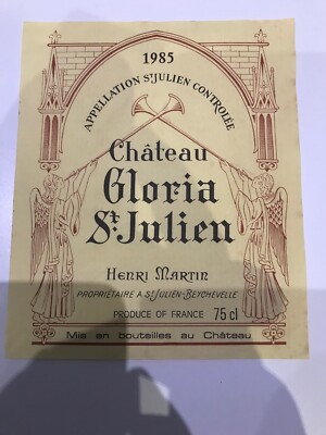 Chateau Gloria St. Julien 1985 Vintage Weinetikett Sammlerstück Top Zustand