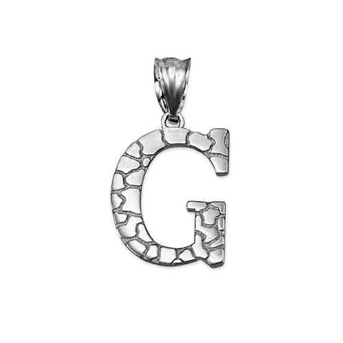 Sterling Silver Nugget Initial Pendant Necklace - Picture 32 of 78