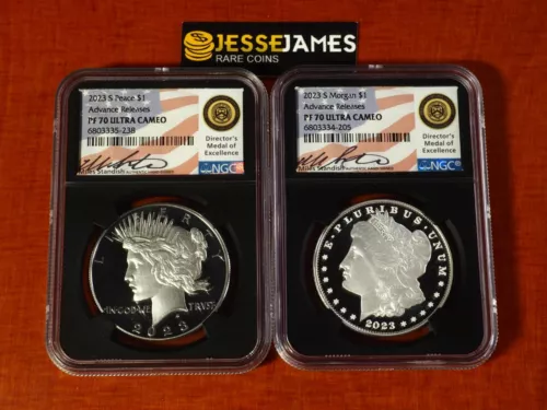 2023 $1 S PROOF SILVER PEACE & MORGAN NGC PF70 ADVANCE RELEASES MILES STANDISH