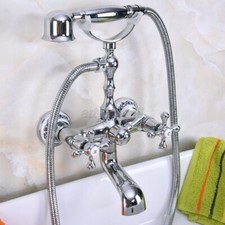 Polished Chrome Wall Mount Bathroom Clawfoot Bath Tub Faucet w/Handshower ana183
