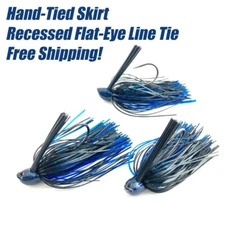 3-Pack Hand-Tied, 3/8-oz., Black/Blue, Recessed Flat-Eye Flipping Jigs