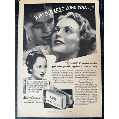 Vintage 1935 Lux Soap Print Ad - Merle Oberon