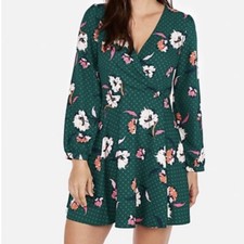 NEW Express  Mixed Print Surplice long Sleeve Mini Dress NWT Size: S