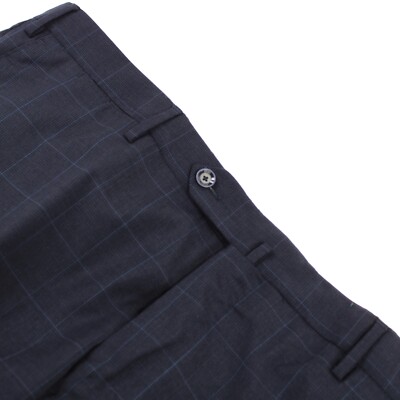 PT01 NWT Flat Front Dress Pants Size 58 42 US Blue Plaid 100% Wool