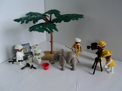 Lot Playmobil Vintage - Safari Explorateur Jaune Avec Fusil & Jeep - Références 3413, 3414, 3189...
