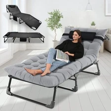 Slsy 1Pc Folding Bed Adjustable Reclining Lounger Comfort Cot Lay Flat Chair
