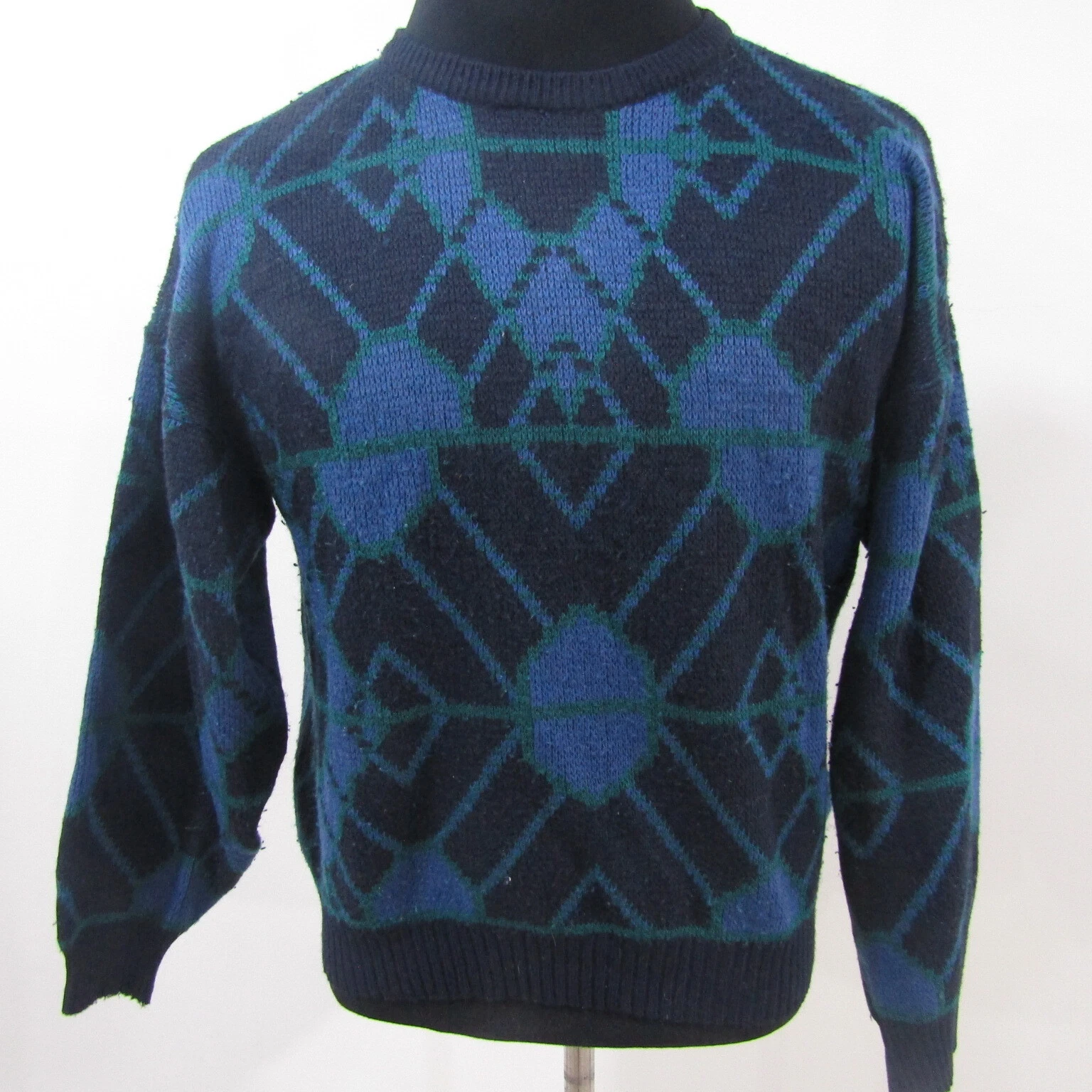 Mens Wool Blend Crew Neck Jumper Abstract Chest 46/48 UK L Size REF (Y00974)
