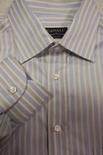 GORGEOUS Canali Exclusive Collection Light Blue  Gold Stripe Dress Shirt 16x33